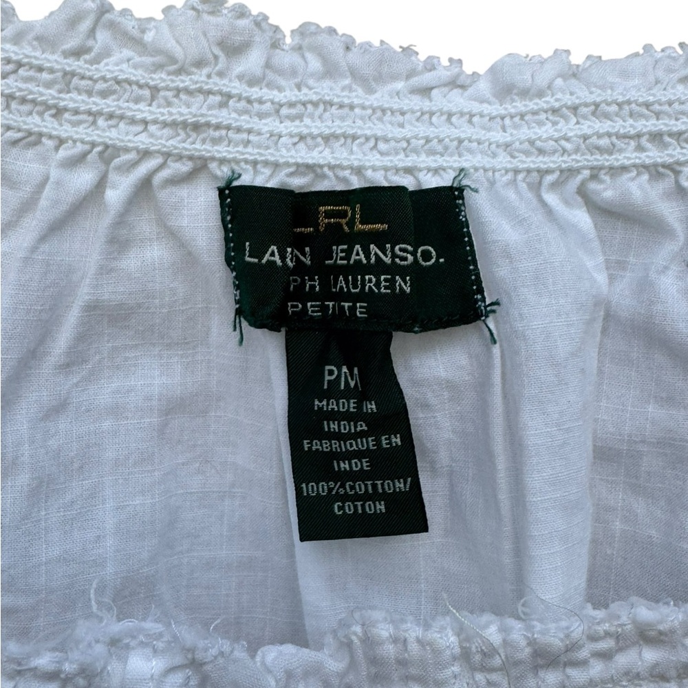 Ralph Lauren White Lace Trim Peasant Blouse Petite Medium - Picture 2 of 7